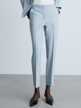 Zara Light Blue Straight-Leg Pants